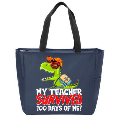 Funny My Teacher Survived 100 Days Of Me Trex Dinosaur Zip Tote Bag