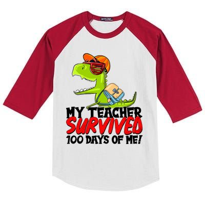 Funny My Teacher Survived 100 Days Of Me Trex Dinosaur Kids Colorblock Raglan Jersey