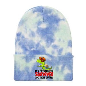 Funny My Teacher Survived 100 Days Of Me Trex Dinosaur Tie Dye 12in Knit Beanie