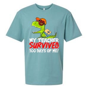 Funny My Teacher Survived 100 Days Of Me Trex Dinosaur Sueded Cloud Jersey T-Shirt