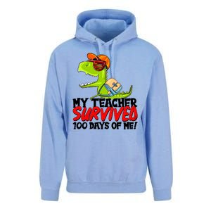 Funny My Teacher Survived 100 Days Of Me Trex Dinosaur Unisex Surf Hoodie