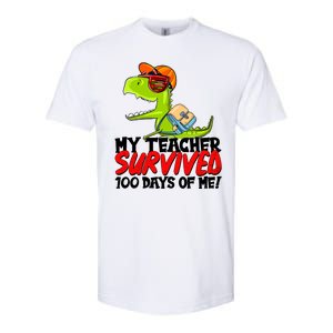 Funny My Teacher Survived 100 Days Of Me Trex Dinosaur Softstyle CVC T-Shirt