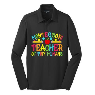 Funny Montessori Teacher Montessori Teacher Back To School Silk Touch Performance Long Sleeve Polo