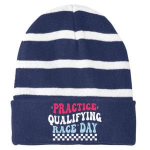 Funny Monday Tuesday Thursday Practice Qualifying Race Day Striped Beanie with Solid Band