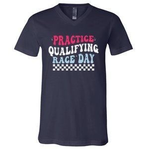 Funny Monday Tuesday Thursday Practice Qualifying Race Day V-Neck T-Shirt