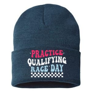 Funny Monday Tuesday Thursday Practice Qualifying Race Day Sustainable Knit Beanie