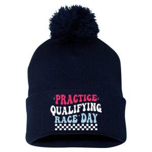 Funny Monday Tuesday Thursday Practice Qualifying Race Day Pom Pom 12in Knit Beanie