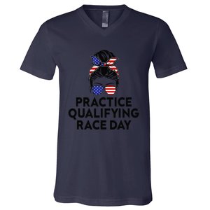 Funny Monday Tuesday Thursday Practice Qualifying Race Day (4) V-Neck T-Shirt