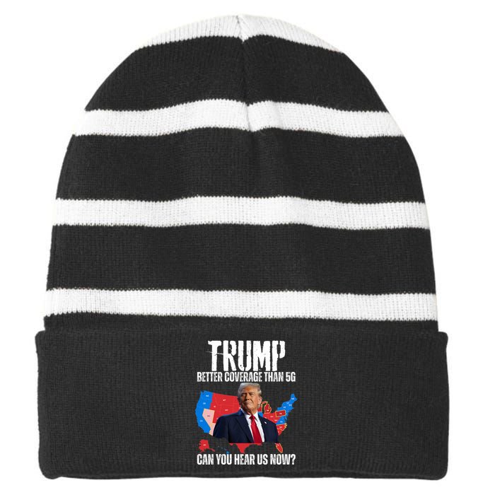 Flag Map Trump Better Coverage Than 5g Can You Hear Us Now Striped Beanie with Solid Band