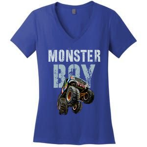 Funny Monster Truck Birthday Matching Mom Dad Theme Gift Women's V-Neck T-Shirt