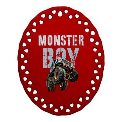 Funny Monster Truck Birthday Matching Mom Dad Theme Gift Ceramic Oval Ornament