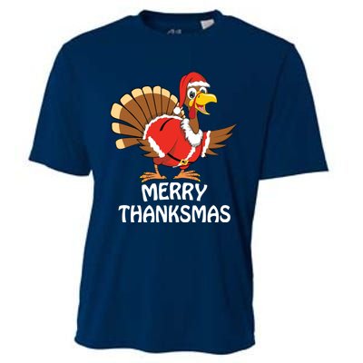 Funny Merry Thanksmas Happy Thanksgiving Merry Christmas Cooling Performance Crew T-Shirt