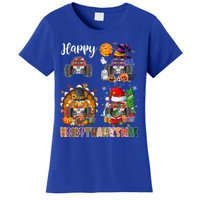 Funny Monster Truck Witch Turkey Santa Happy Hallothanksmas Great Gift Women's T-Shirt