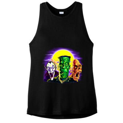 Frankenstein Mummy Three Monsters Ladies PosiCharge Tri-Blend Wicking Tank