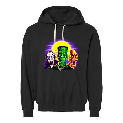 Frankenstein Mummy Three Monsters Garment-Dyed Fleece Hoodie