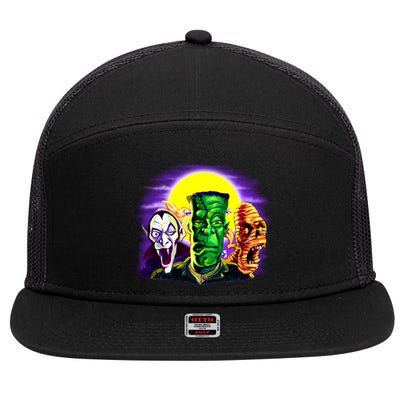 Frankenstein Mummy Three Monsters 7 Panel Mesh Trucker Snapback Hat