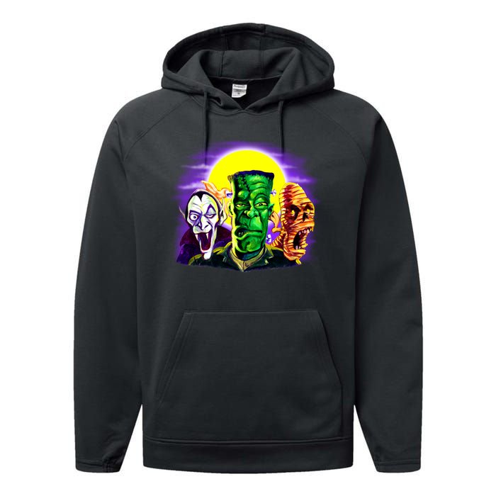 Frankenstein Mummy Three Monsters Performance Fleece Hoodie