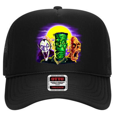 Frankenstein Mummy Three Monsters High Crown Mesh Back Trucker Hat