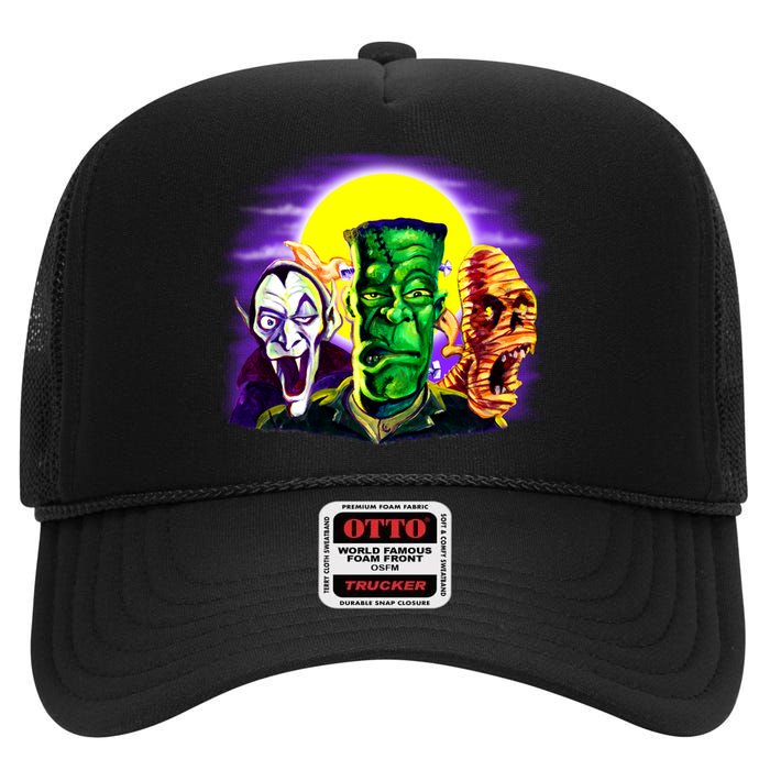 Frankenstein Mummy Three Monsters High Crown Mesh Back Trucker Hat