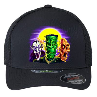 Frankenstein Mummy Three Monsters Flexfit Unipanel Trucker Cap