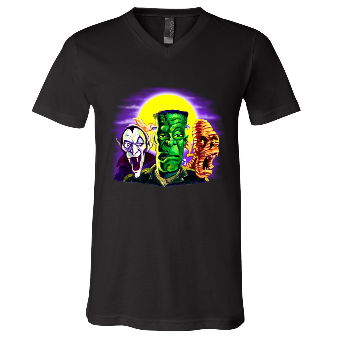 Frankenstein Mummy Three Monsters V-Neck T-Shirt
