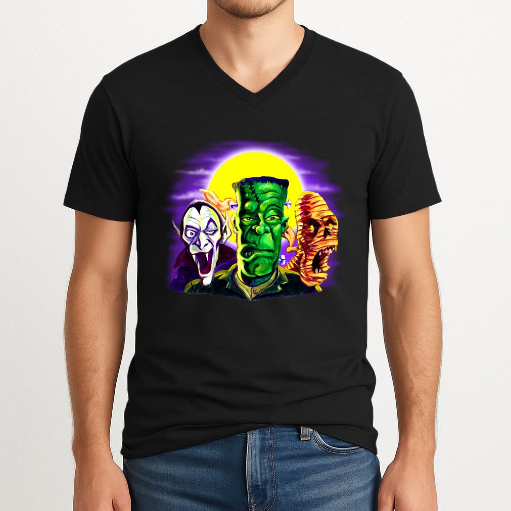 Frankenstein Mummy Three Monsters V-Neck T-Shirt