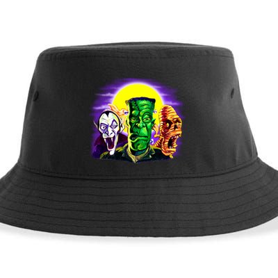 Frankenstein Mummy Three Monsters Sustainable Bucket Hat