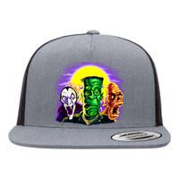 Frankenstein Mummy Three Monsters Flat Bill Trucker Hat