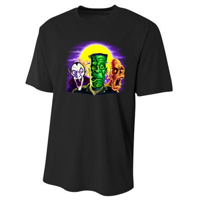 Frankenstein Mummy Three Monsters Performance Sprint T-Shirt