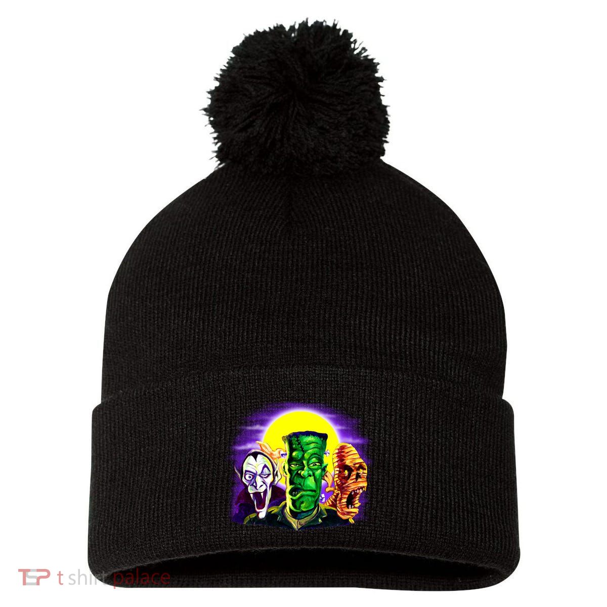 Frankenstein Mummy Three Monsters Pom Pom 12in Knit Beanie