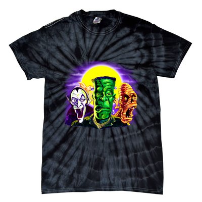 Frankenstein Mummy Three Monsters Tie-Dye T-Shirt