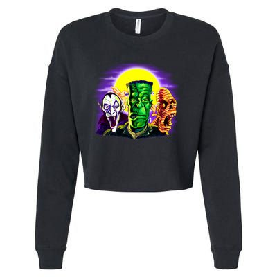 Frankenstein Mummy Three Monsters Cropped Pullover Crew
