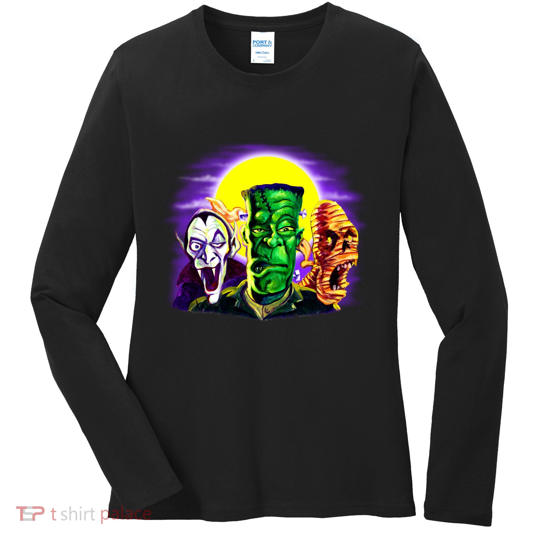 Frankenstein Mummy Three Monsters Ladies Long Sleeve Shirt