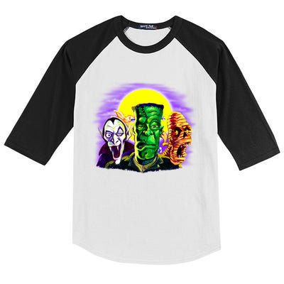 Frankenstein Mummy Three Monsters Kids Colorblock Raglan Jersey