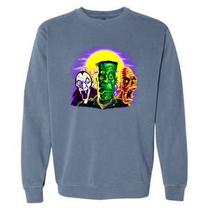 Frankenstein Mummy Three Monsters Garment-Dyed Sweatshirt