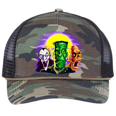 Frankenstein Mummy Three Monsters Retro Rope Trucker Hat Cap