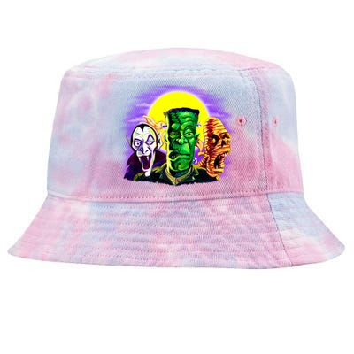 Frankenstein Mummy Three Monsters Tie-Dyed Bucket Hat