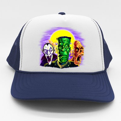 Frankenstein Mummy Three Monsters Trucker Hat