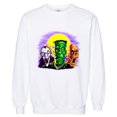 Frankenstein Mummy Three Monsters Garment-Dyed Sweatshirt