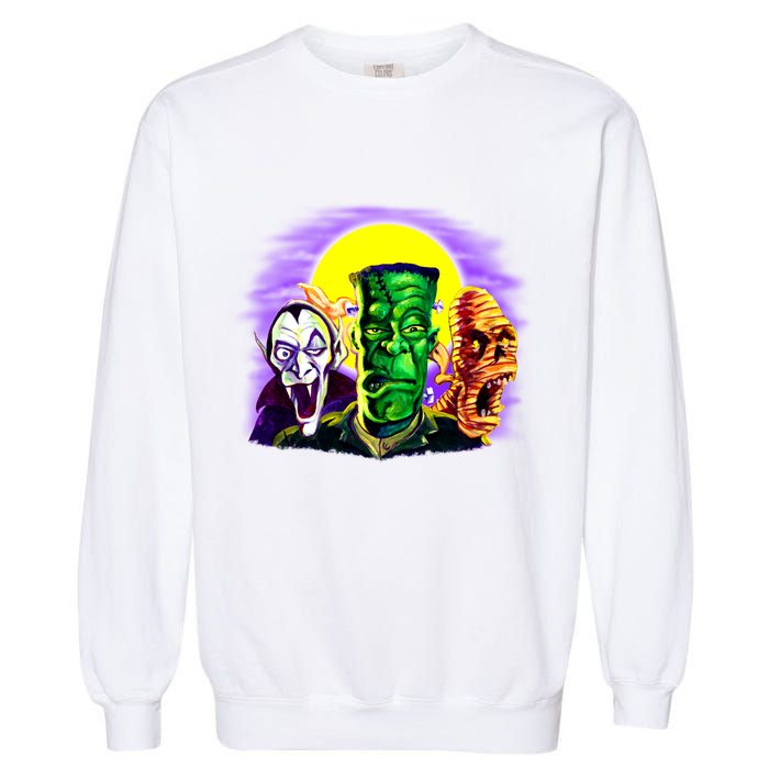 Frankenstein Mummy Three Monsters Garment-Dyed Sweatshirt
