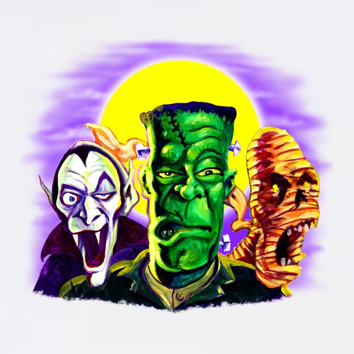 Frankenstein Mummy Three Monsters Garment-Dyed Sweatshirt