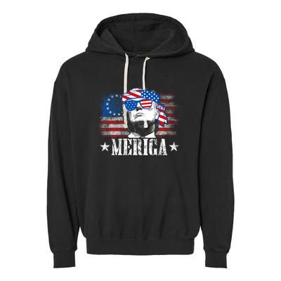 Funny Merica Trump 4th Of July Us American Flag Garment-Dyed Fleece Hoodie