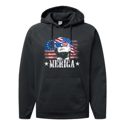 Funny Merica Trump 4th Of July Us American Flag Performance Fleece Hoodie