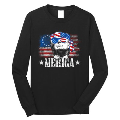 Funny Merica Trump 4th Of July Us American Flag Long Sleeve Shirt