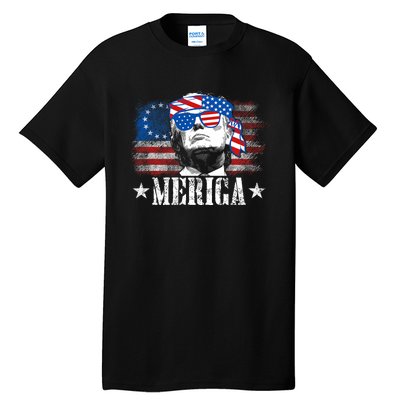 Funny Merica Trump 4th Of July Us American Flag Tall T-Shirt