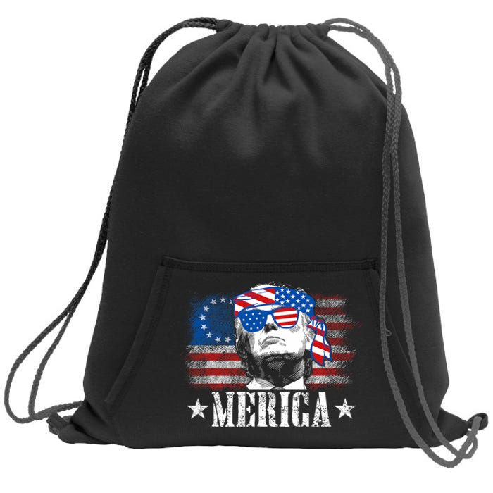 Funny Merica Trump 4th Of July Us American Flag Sweatshirt Cinch Pack Bag