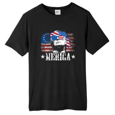 Funny Merica Trump 4th Of July Us American Flag Tall Fusion ChromaSoft Performance T-Shirt