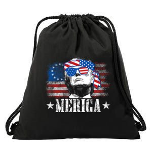 Funny Merica Trump 4th Of July Us American Flag Drawstring Bag