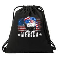 Funny Merica Trump 4th Of July Us American Flag Drawstring Bag