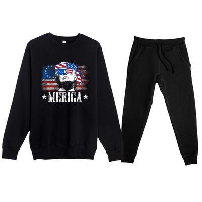 Funny Merica Trump 4th Of July Us American Flag Premium Crewneck Sweatsuit Set